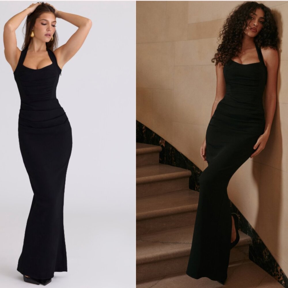 House of CB Sahar Sculpting Halter Black Maxi NWT